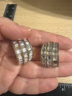 Gold-Tone Clear Crystal Triple-Row Clip Earrings